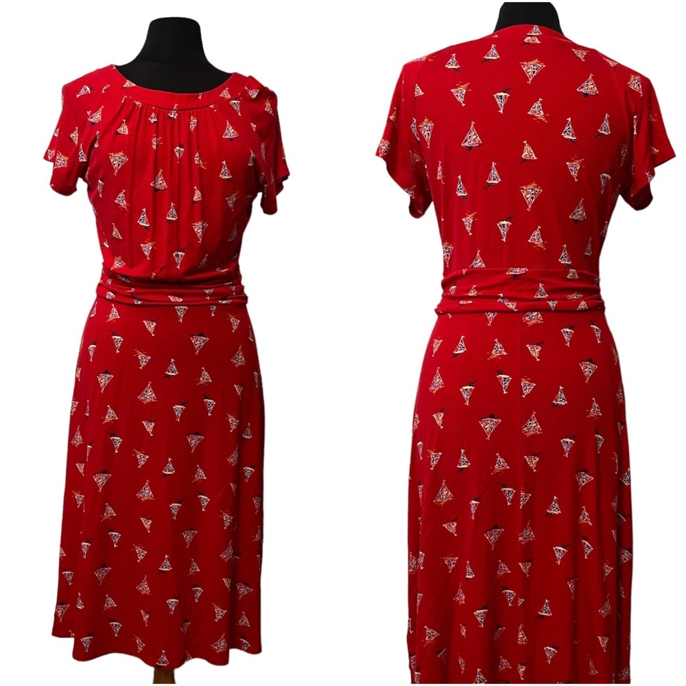 ⛵️Sailboat Pattern Red Summer Dress